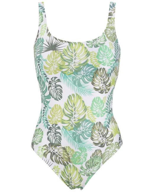 Amir Slama Green Palm Leaf Print Swimsuit