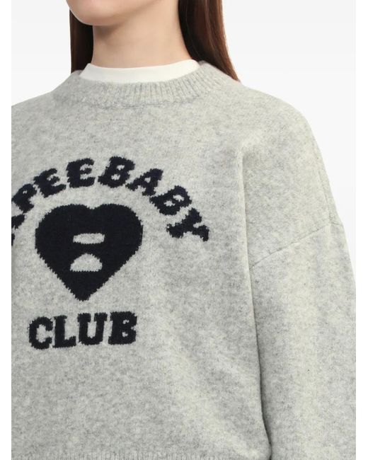 A Bathing Ape Gray Graphic Crew-Neck Sweater
