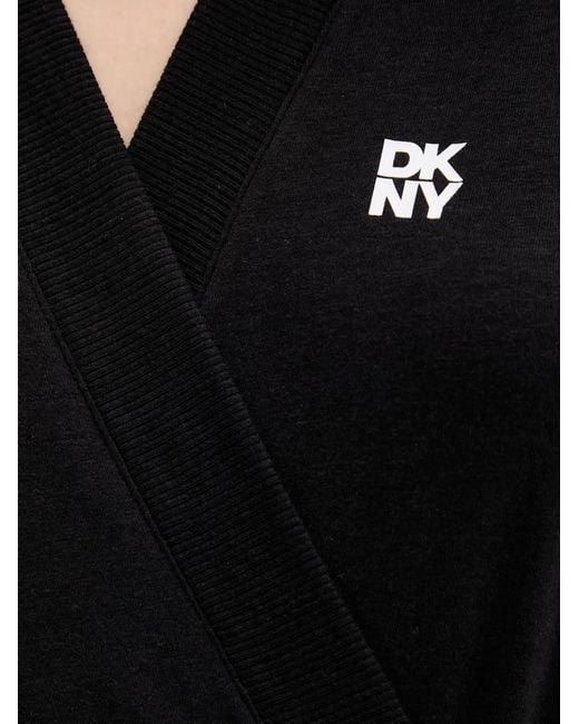DKNY Black Logo-Print Belted Robe