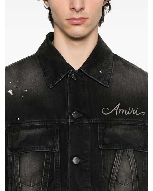 Amiri Black Paint-Splatter Denim Jacket for men