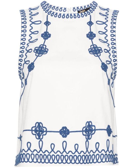 Maje Blue Clover-embroidered Cotton-blend Tank Top