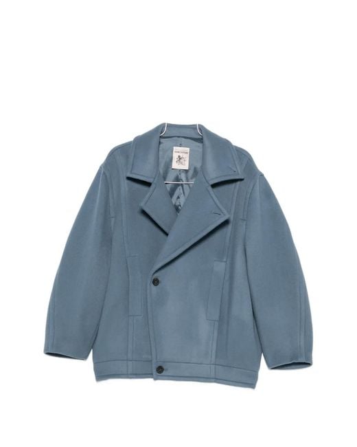 Semicouture Blue Double-Breasted Notch-Lapel Coat