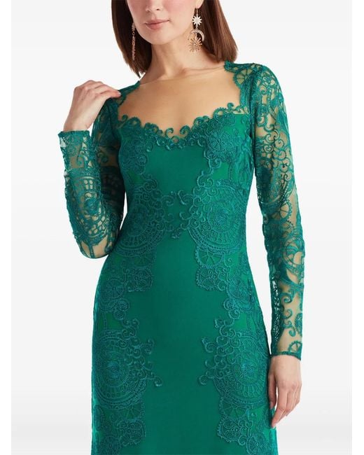 Tadashi Shoji Green Lace Long-Sleeved Maxi Dress