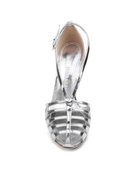 Ferragamo White Metallic-Effect Caged Sandals