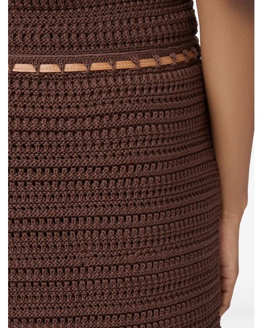 Tod's Brown Crochet Drawstring-Waist Midi Skirt