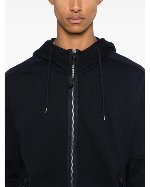 C P Company Blue Textured Cotton Jersey Zip-Up Hoodie for men