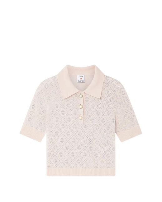 Casablanca Pink Monogram-Studded Polo Top