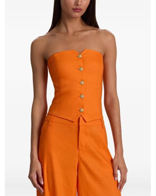 Alice + Olivia Orange Strapless Button-Down Top