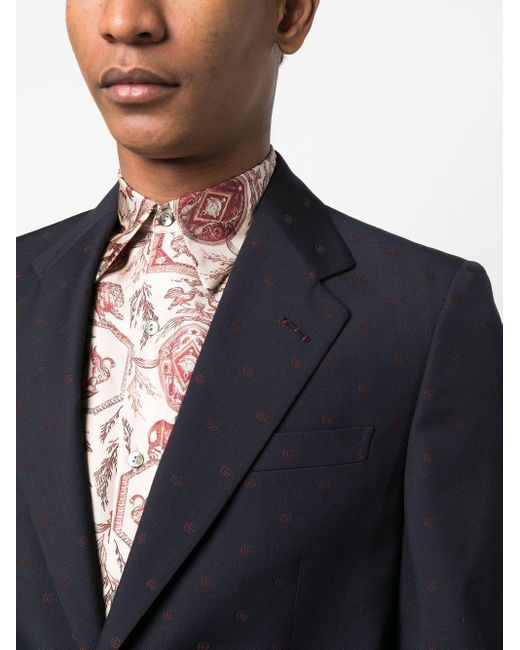 Gucci Blue GG-print Single-breasted Wool Suit for men