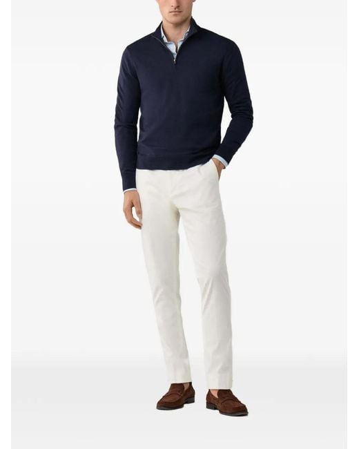 Hackett Blue Half-Zip Elbow-Patch Sweater for men