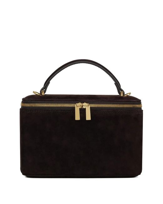 POTAMY Black Zip Handle Suede Mini Bag