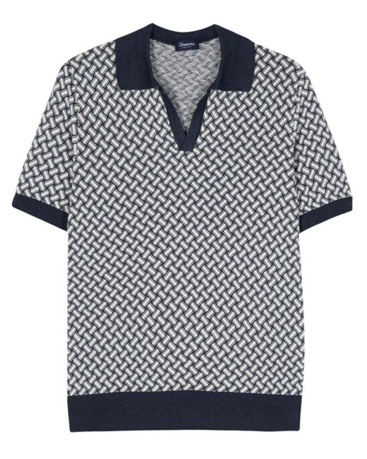 Drumohr Black Patterend-jacquard Polo Shirt for men