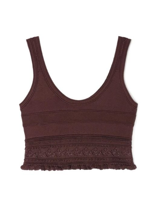 Sandro Brown Pointelle Knit Crop Top