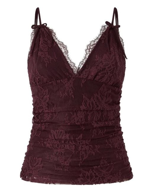 Pinko Red Burgundy Floral Lace V-Neck Top