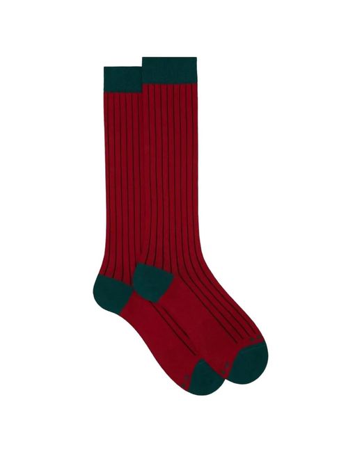 Gallo Red Vertical-Stripe Ribbed-Knit Socks for men