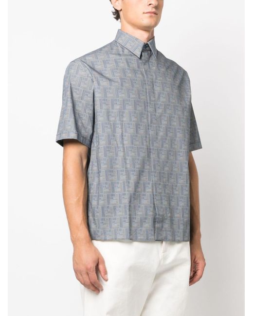 Fendi Blue Shadow-print Cotton Shirt for men