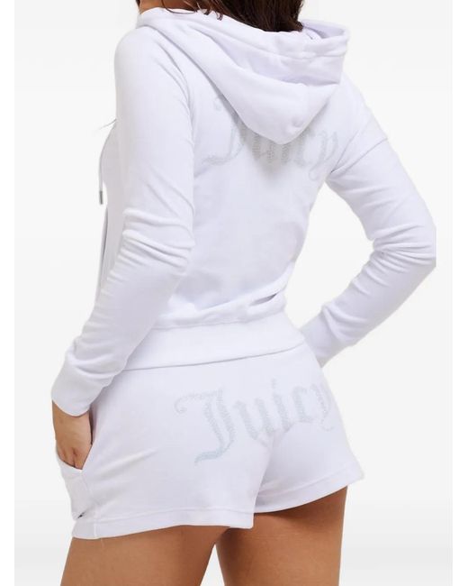 Juicy Couture White Hoodie En Velours À Logo Strassé