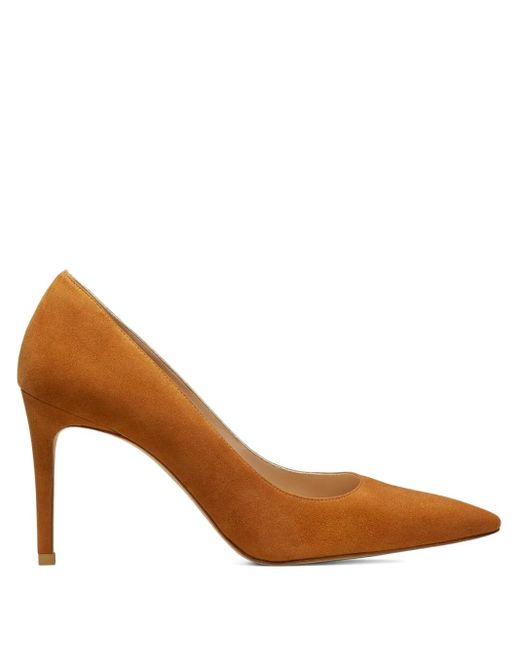 Stuart Weitzman Power 85mm スエード ポインテッドトゥ パンプス Brown