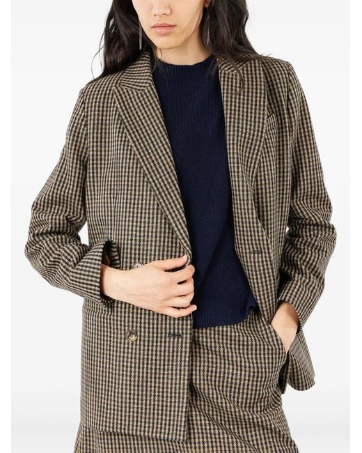 A.P.C. Brown Gingham-Check Double-Breasted Coat