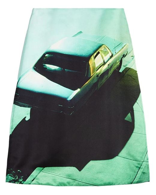 Jil Sander プリント サテンスカート Green