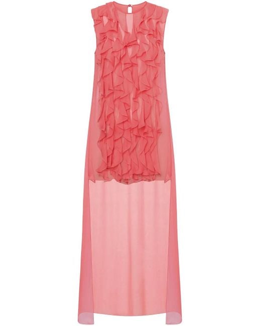 Alberta Ferretti Pink Ruffle-Detail Silk Blouse
