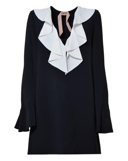 N°21 Black V-Neck Ruffle-Detail Dress