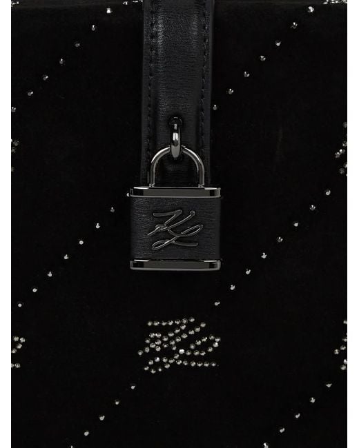 Karl Lagerfeld Black K/Autograph Padlock Rhinestone Trunk Bag