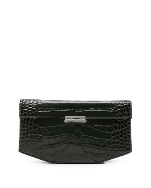 Totême Black Clip Croc-Embossed Clutch Bag