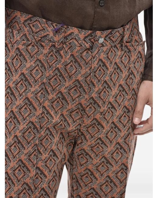 Needles Brown Patterned Belt-Loop Trousers for men