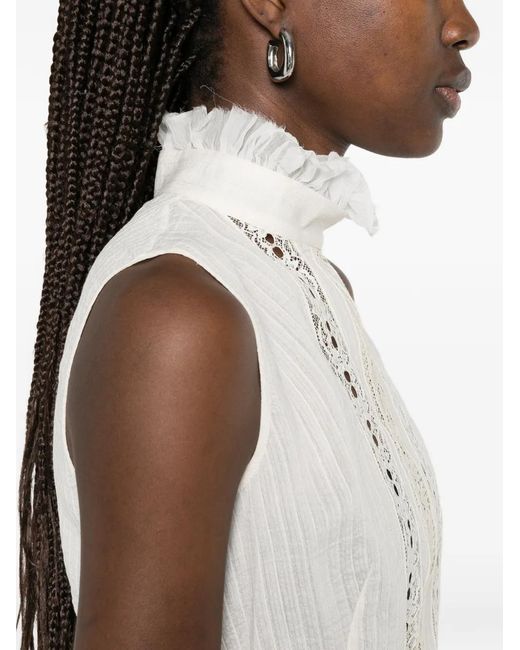 Ann Demeulemeester White Ruffled-Trim Lace-Insert Top