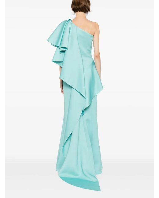 Saiid Kobeisy Blue Ruffled Scuba Long Dress