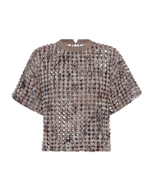 Brunello Cucinelli Gray Textured Short-Sleeve Top