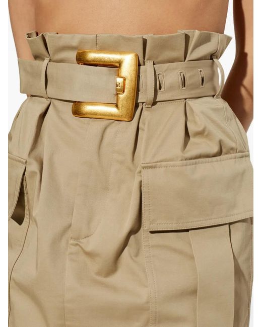 Balmain Natural Belted Cargo-Pocket Mini Skirt