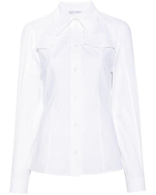 Alberta Ferretti White Hemd mit spitzem Kragen