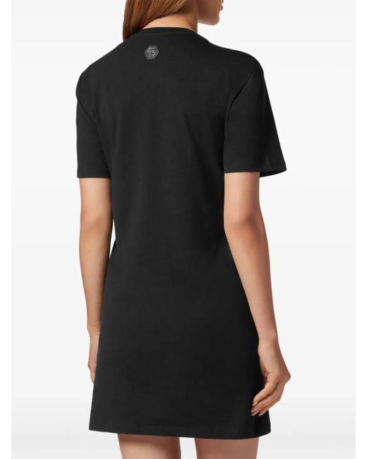 Philipp Plein Black Tattoo Crystal T-Shirt Dress