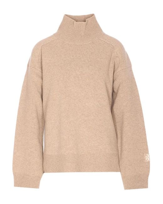 Tory Burch Natural Wool Turtleneck Sweater