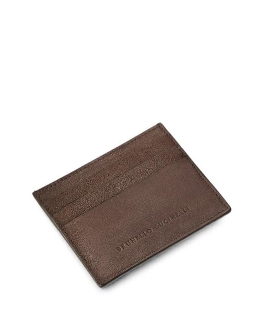 Brunello Cucinelli Brown Suede Card Case