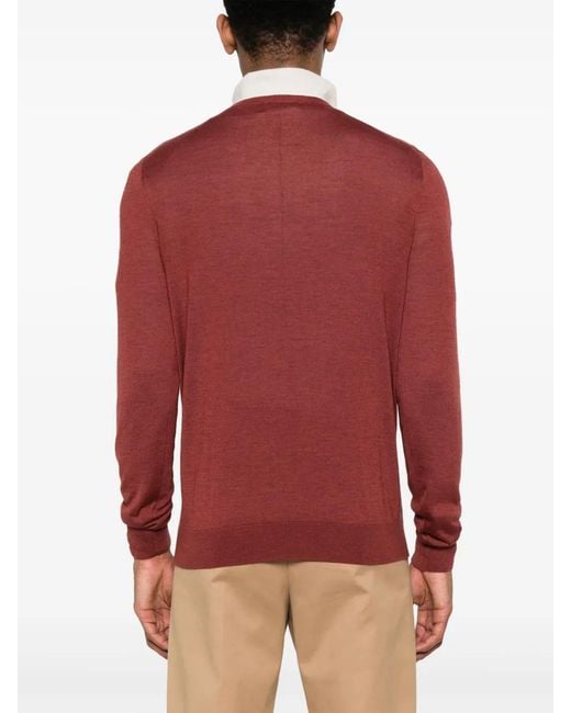 Colombo Red Fine-Knit V-Neck Jumper for men