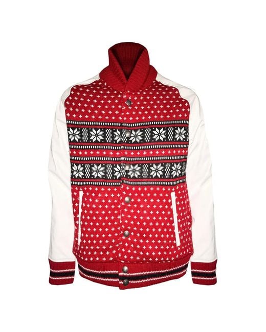 Mostly Heard Rarely Seen Red Varsity Jacket for men