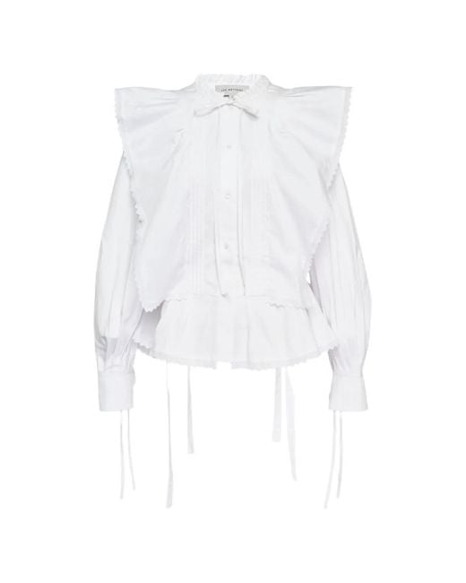 Lee Mathews White Emilie Ruffled Pintuck Blouse