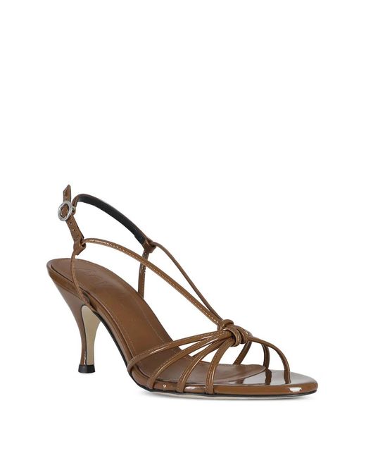 Aeyde Brown Solange Strappy Patent-Finish Sandals