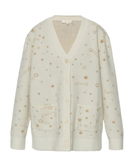 LoveShackFancy White Star-Embellished Patch-Pocket Cardigan