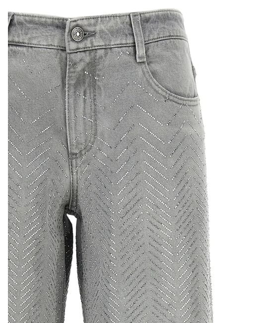 Ermanno Scervino Rhinestone-Chevron Cotton Jeans in Gray | Lyst