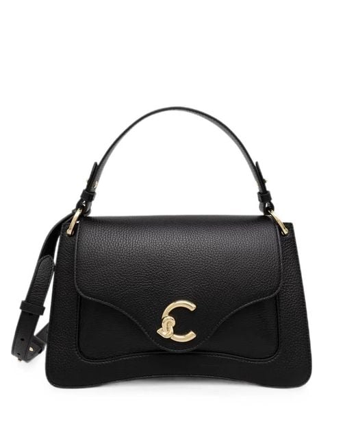 Coccinelle Black C-Me Logo-Plaque Pebbled-Leather Shoulder Bag