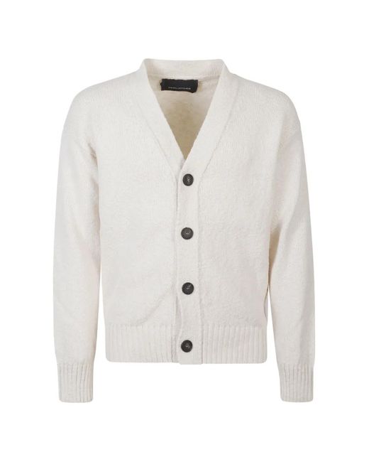 Tagliatore White Button-Up V-Neck Cardigan for men
