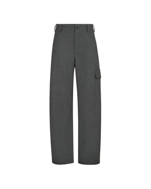 Brunello Cucinelli Gray Virgin Wool Twill Cargo Barrel Trousers With Monili