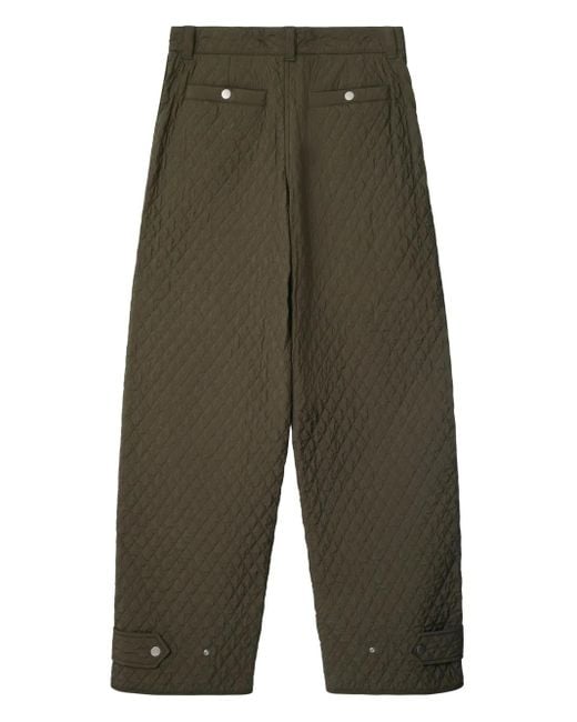 Burberry Green Diamond-Quilted Pleat-Detailing Trousers for men