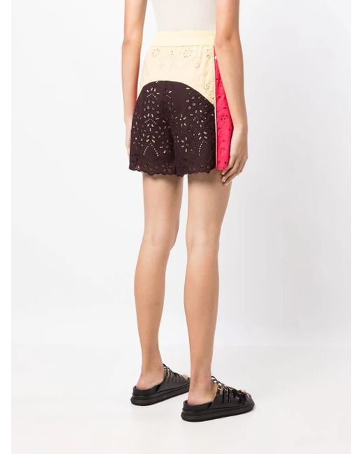 Goen.J Multicolor Broderie-Anglaise Floral-Lace Track Shorts
