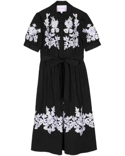 Carolina Herrera Black Floral-embroidered Midi Dress