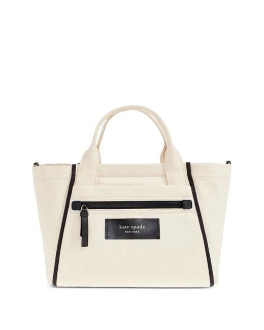 Kate Spade Natural Dash Ziped-Pocket Contrasting-Trim Tote Bag